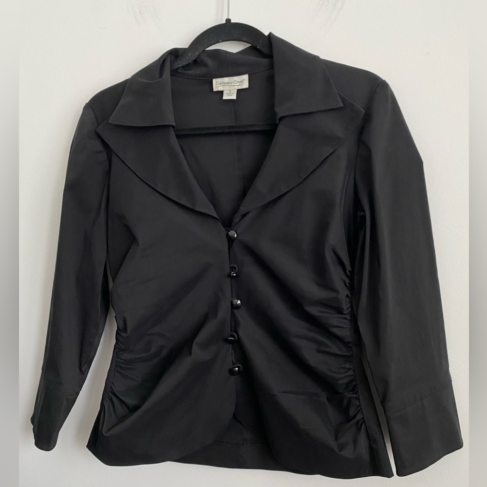 Coldwater Creek Vintage Button Front Gathered Blouse Top - Black - US 8